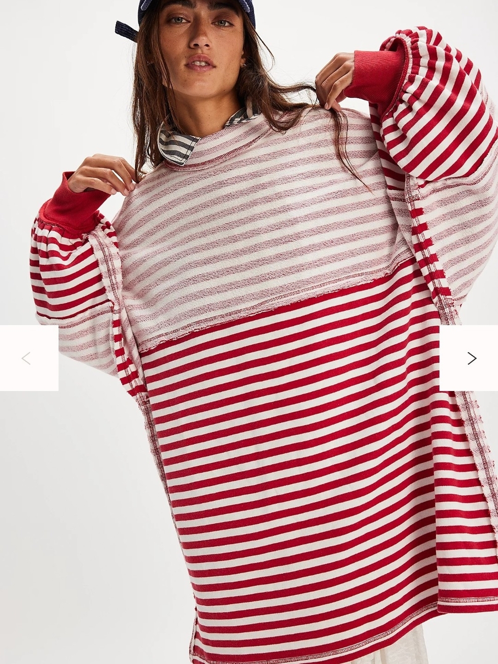 We The Free Coastal  Red and White Striped Oversized Sweatshirt
